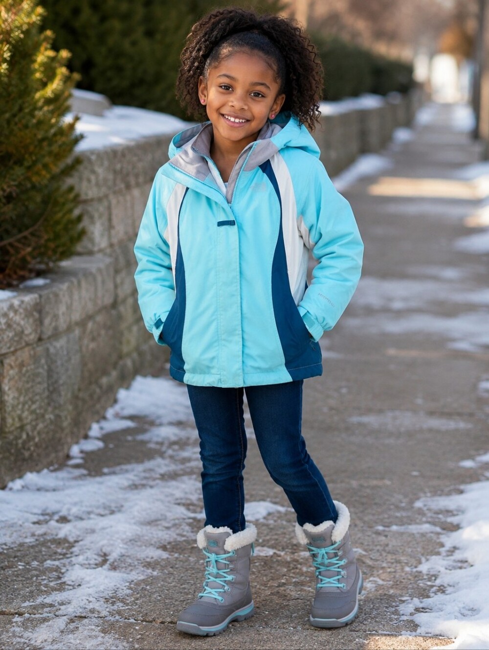 The North Face Hyvent Girl's ColorBlock Green/Ocean Foam Blue/ Jacket -SZ: 7/8